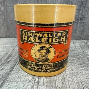 Vintage 1930’s Sir Walter Raleigh Tobacco Cardboard Advertising Can W Tax Stamp - Picture 1 of 10