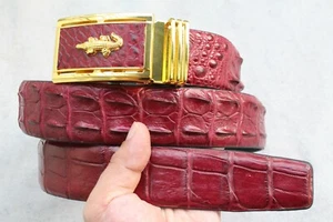 No Jointed - Burgundy Alligator Crocodile Print Leather MEN'S Belt-W1.5" - Picture 1 of 5