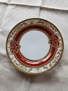 Nippon Hand Painted Raised & Beaded Gold Floral Scrollwork & Cranberry Plate - Picture 1 of 4