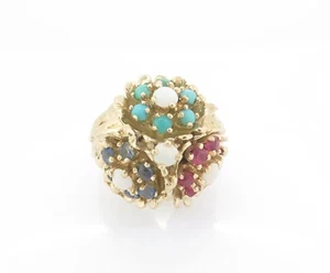 .Ruby Turquoise Sapphire & Opal Ladies 14K Yellow Gold Ring Size K Val $3490 - Picture 1 of 6