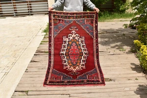 Turkish Rug 3x5 Size Handmade Oriental Carpet 105x170cm Natural Wool Vintage Red - Picture 1 of 11