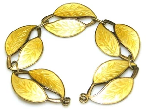 Meka Danimarca Bracciale Maglia Maglia Doppia Foglia Argento Sterling 925 Smalto Giallo - Foto 1 di 10