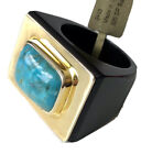 STERLING Gold Plated Black Wood Turquoise 925 GP Signed M Ring Size 11.75