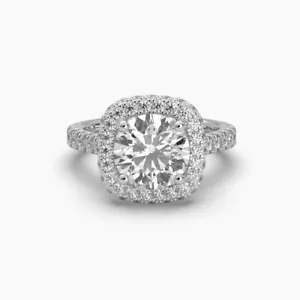 IGI 4 Ct Round Centre Diamond (lab grown) with hidden halo and pave 14k Gold - Picture 1 of 13