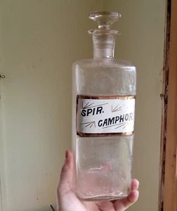 HUGE 12" SPIR. CAMPHOR LABEL UNDER GLASS APOTHECARY DRUGSTORE MEDICINE BOTTLE - Picture 1 of 9