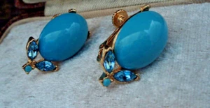 Pendientes de clip vintage de cristal azul aguamarina y turquesa - Imagen 1 de 5