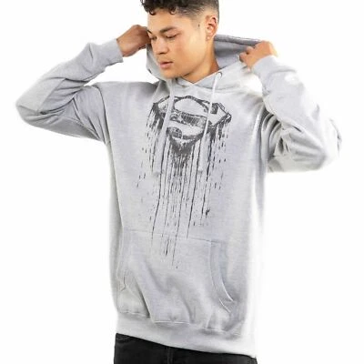 Official DC Comics Mens Superman Paint Hoodie Grey Sizes S - XXL - Image 1 of 4