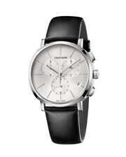 Calvin Klein Men's Posh K8Q371C6 42mm Silver Dial Leather Chronograph Watch