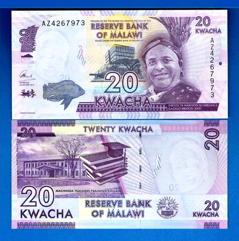 Malawi 20 Kwacha 2016 World Paper Money Currency Uncirculated Banknote Cover