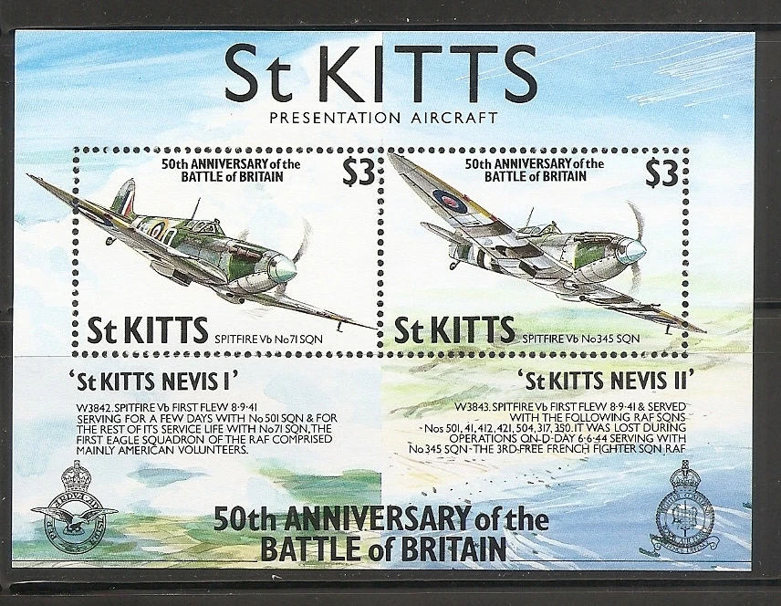 St Kitts SC # 289 50th Anniversary Of The Battle Of Britain . MNH - Image 1 of 1
