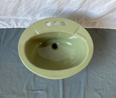 Vtg Avocado Green NOS Kohler Self Rimming Old Drop In Bath Sink Lavatory 334-23E Cover
