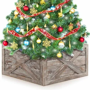 Christmas Tree Collar Box Wooden Tree Box Stand Cover W/ Hook & Loop Fastener - Picture 1 of 10