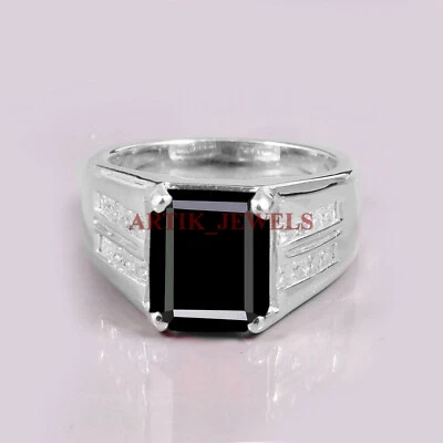 Anello In Argento Sterling 925 Con Gemma In Onice Nero Naturale Per Uomo #5551 - Immagine 1 di 4