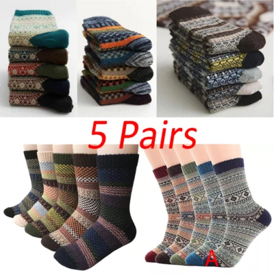 5 Pairs Women Ladies Warm Wool Thick Winter Socks Christmas Nordic Novelty Socks - Image 1 of 4
