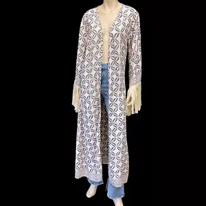 LJC Designs Kimono Womens One Size Multicolor Floral Open Fringe NWOT Rtl $101 - Picture 1 of 10