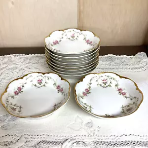 Haviland Limoges Frankreich 10er SET SOSSENSCHALEN Schleiger 1140 - rosa Rosen/Gold - Bild 1 von 5
