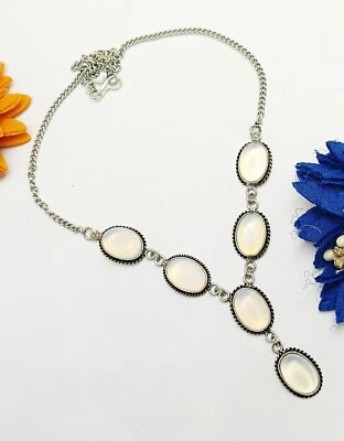 Collar de piedras preciosas de opalita lechosa enchapado en plata de ley 925 regalo para joyería Foto 1 de 3