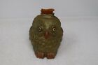 Vintage Wise Old Owl Bank With Stopper, Glass, Painted