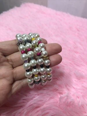 White Pearl Bracelet Or Bangles 3 Rows stretchable 3 On 1 - Imagem 1 de 4