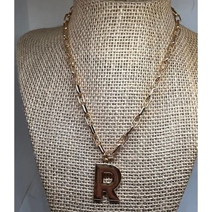 Initial R Pendant Necklace Gold Chain Letter Charm Fashion Jewelry - Picture 1 of 2