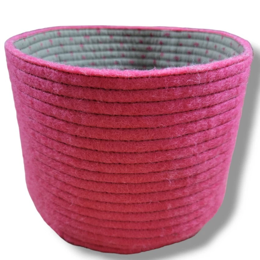 Muskhane Basket Made In Nepal Wool Felt Basket Canvas Basket Pink Excellent Used - Image 1 of 1