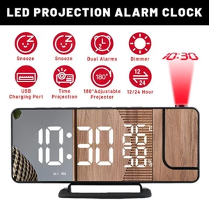 LED Digital Projector Rotatable Projection Snooze Dual Alarm Clock USB - Picture 1 of 12