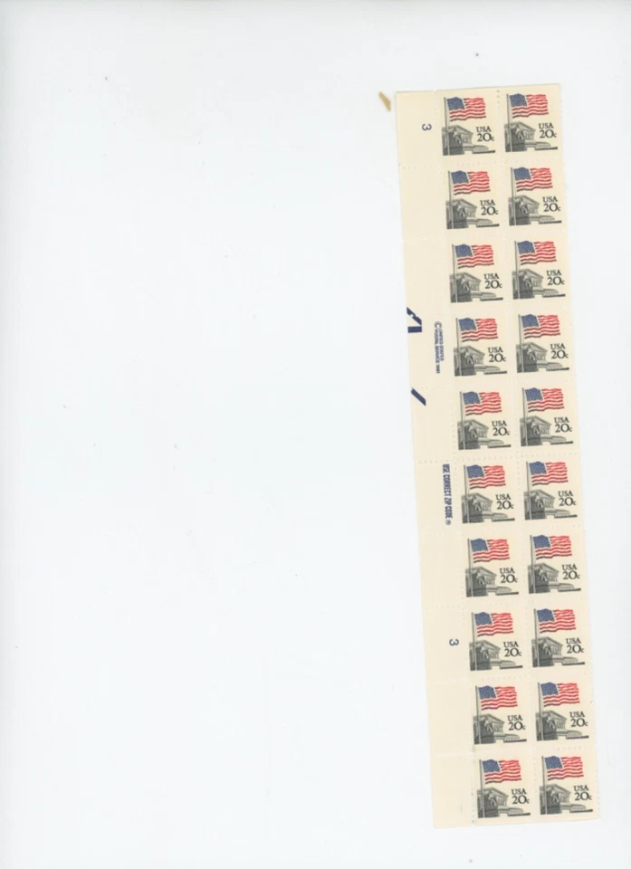 Heavy Inking EFO Flag Over Mint NH 20 stamp block use zip code  (mb32 - Image 1 of 1