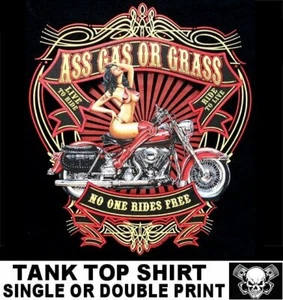 ASS GRASS GAS NO ONE RIDES FREE PIN-UP GIRL MOTORCYCLE BIKER TANK TOP SHIRT W136 - Picture 1 of 12