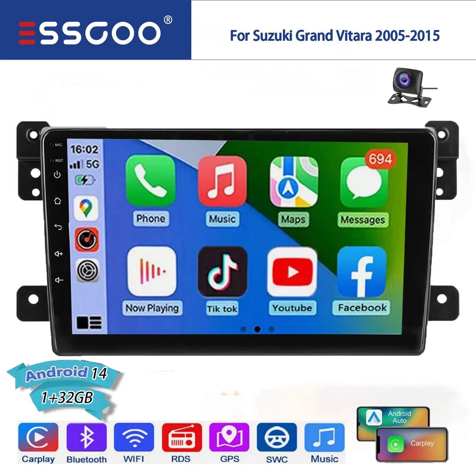 Android 14 CarPlay For Suzuki Grand Vitara 2005-2015 Car Stereo Radio GPS Camera - Изображение 1 из 4
