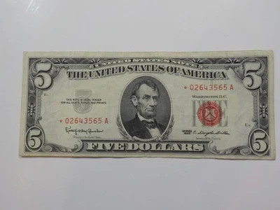 Star Note 1963 5 Dollar Bill Paper Money Red Seal United States America VTG USA  - Image 1 of 2