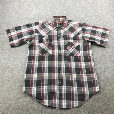 Camisa Ely Plains Para Hombres Mediana Roja Gris Cuadros Western Pearl Manga Corta a Presión Foto 1 de 4
