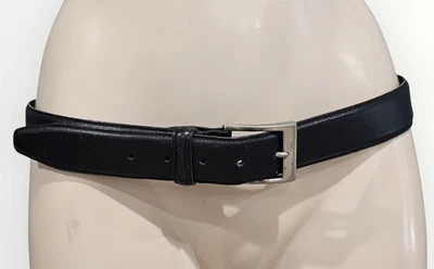 Cinturón de cuero CANALI para hombre negro de 1-3/8" de ancho plateado hebilla de latón macizo 95/36 Foto 1 de 4