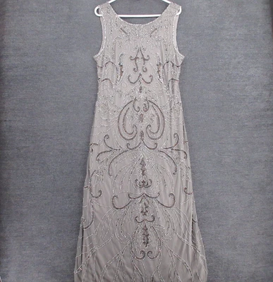 Vestido de noche Pisarro para mujer 12 gris con cuentas malla vestido sin mangas Foto 1 de 4