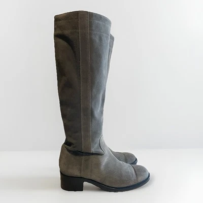 Aqua Gray 37.5 / 7.5 Suede Riding Boots Campus Low Black Heel Made In Italy - Image 1 of 4