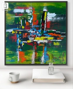 Original Art "Tug" 20x20 Canvas Expressionism Abstract Design Home Art - Picture 1 of 10