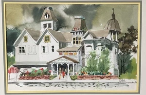 Angeboten Kalifornien Asiatischer Aquarellist Carlsbad Village Regionalist Mcm - Bild 1 von 8