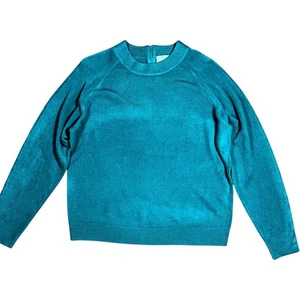 VTG Debbie Morgan Royal Turquoise Long Cuff Sleeve Raglan Pullover Zippered Back - Picture 1 of 14