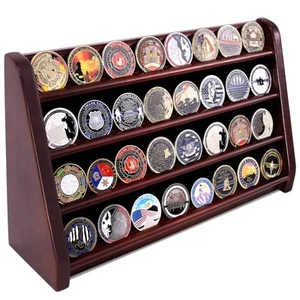 4 Rows Military Wooden Challenge Coin Display Case - Wall Mountable Army Hold... - Picture 1 of 7