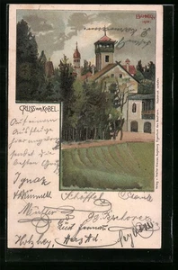 Lithographie Kobel, Gebäudeansichten mit Türmen 1901  - Picture 1 of 2