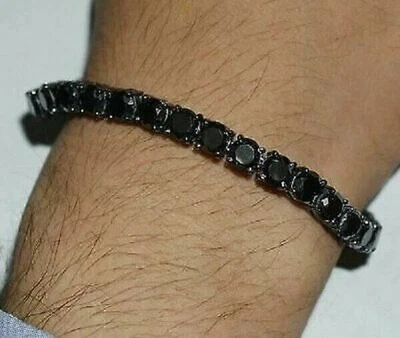 Brazalete de una fila de tenis de diamantes negros de corte redondo de 11 quilates acabado sólido de oro negro de 18 quilates Foto 1 de 3