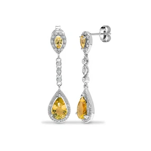 9ct White Gold Jewelco London Diamond Yellow Citrine Happy Tears Drop Earrings - Picture 1 of 3
