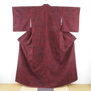 Kimono Tsumugi, motivo floreale, nero x rosso - Foto 1 di 10