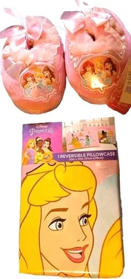 Chinelos de fita princesa Disney tamanho 7/8 + conjunto de fronha reversível/novo com etiquetas - Imagem 1 de 4