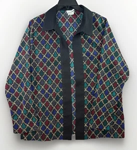 Vintage BonWorth Bluse mit geometrischem Print M 80er 90er schwarz bunt langarm - Bild 1 von 9