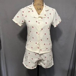 Cherry Print Pajama Set Small Short Sleeve Top & Shorts Sleepwear Loungewear - Picture 1 of 10