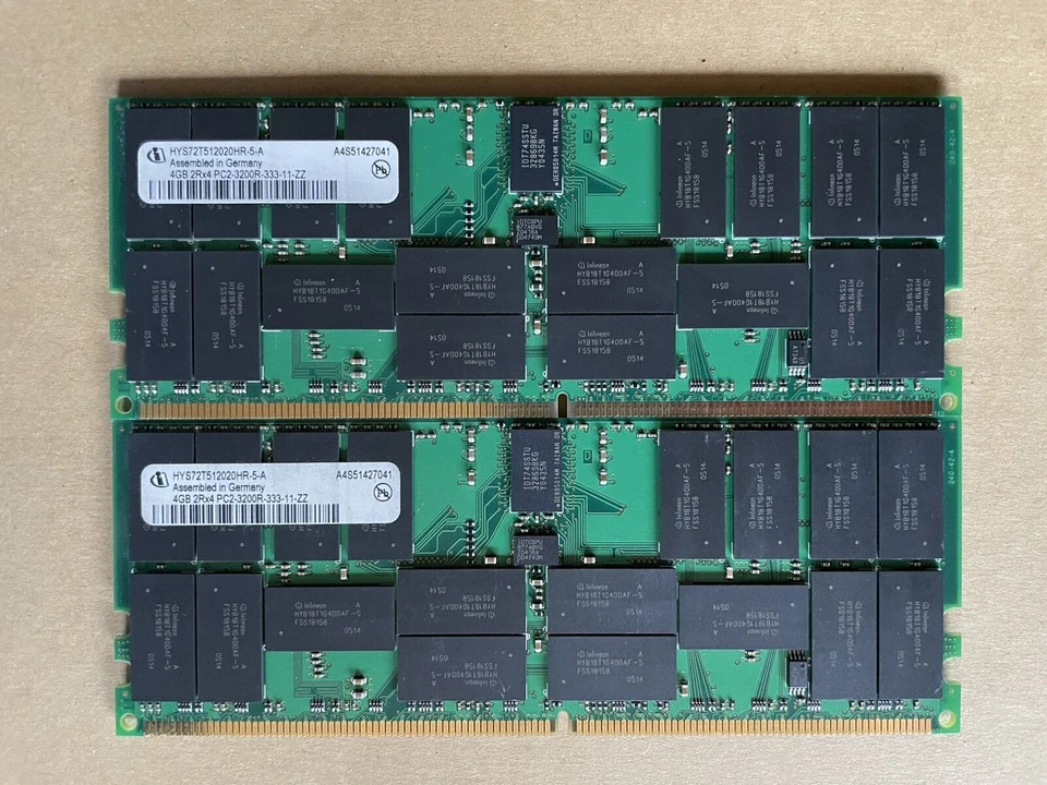 2x INFINEON HYS72T512020HR-5-A PC2-3200R DDR2 400 4GB 2Rx4 ECC REG SERVER MEMORY - Image 1 of 1