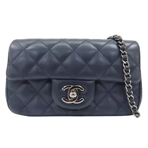 CHANEL Extra Mini Flap Shoulder Bag Blue Quilted Lambskin Leather - Picture 1 of 14