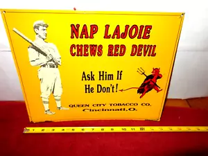14 x 11 in RED DEVIL CHEWING TOBACCO ADV. SIGN EMBOSSED TIN METAL TACKER - Z 483 - Picture 1 of 12