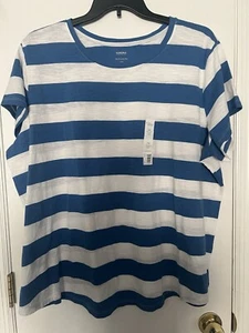 NEW! Women’s Sonoma Short Sleeve Everyday Tee - Crewneck Size 3X White/Blue - Picture 1 of 6