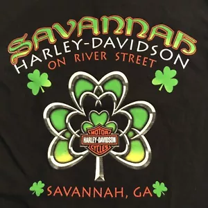 T-shirt Harley-Davidson River St Savannah GA nera verde trifoglio irlandese grande 05 - Foto 1 di 7